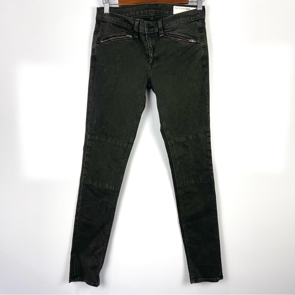 Rag & Bone Ridley Moto Skinny Jeans Olive Green Low Rise Women's Size 27 - Picture 1 of 9